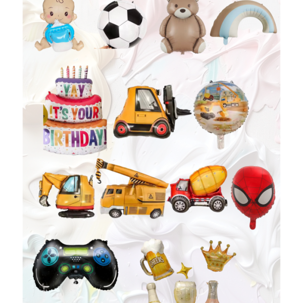 Folieballonnen Menu Jongensfeest – Auto’s, Tractors & Cartoons